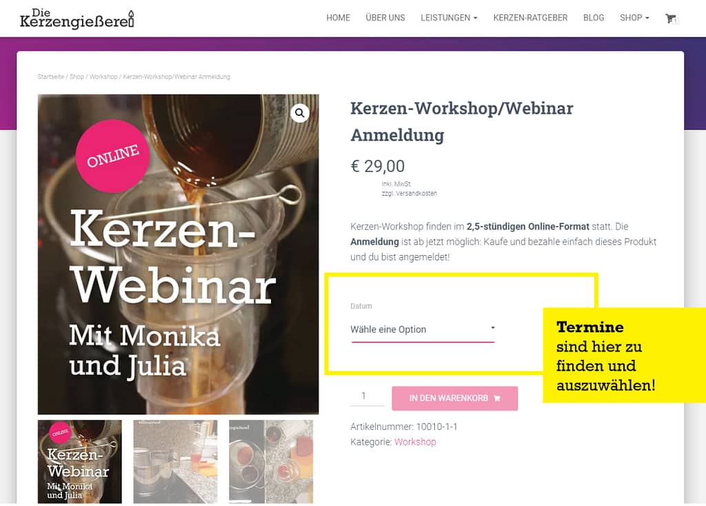 Kerzen Workshop Webinar Anmeldung über Website