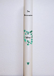 Kommunionskerze 40x4cm-ELFENBEIN mit Eukalyptuskranz